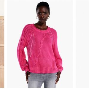 Nic + Zoe CRAFTED CABLES SWEATER Pink Cable Knit Sweater. Size M